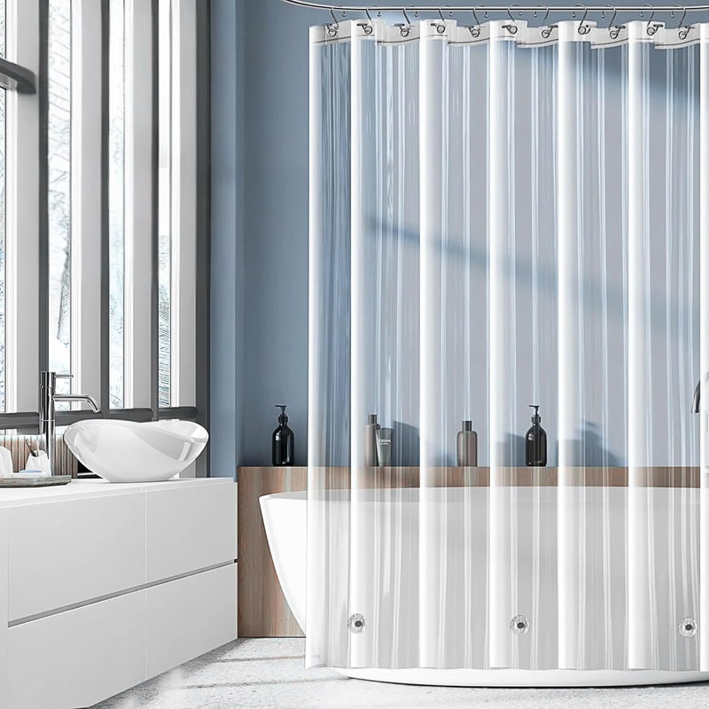 RELY+ + Shower Curtain Liner 72 x 72 | Heavy Clear PEVA, 90 GSM Premium Thickness | Waterproof, Odour-Free, Rustproof Grommets, 3 Magnetic Weights, Eco-Friendly, Standard Fit - Image 1